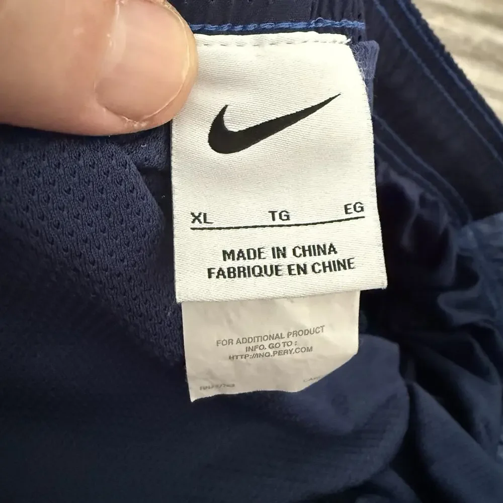 Nike Swim Trunks Mens Size XL Elastic Waist Blue Black Longer Length Spell Out